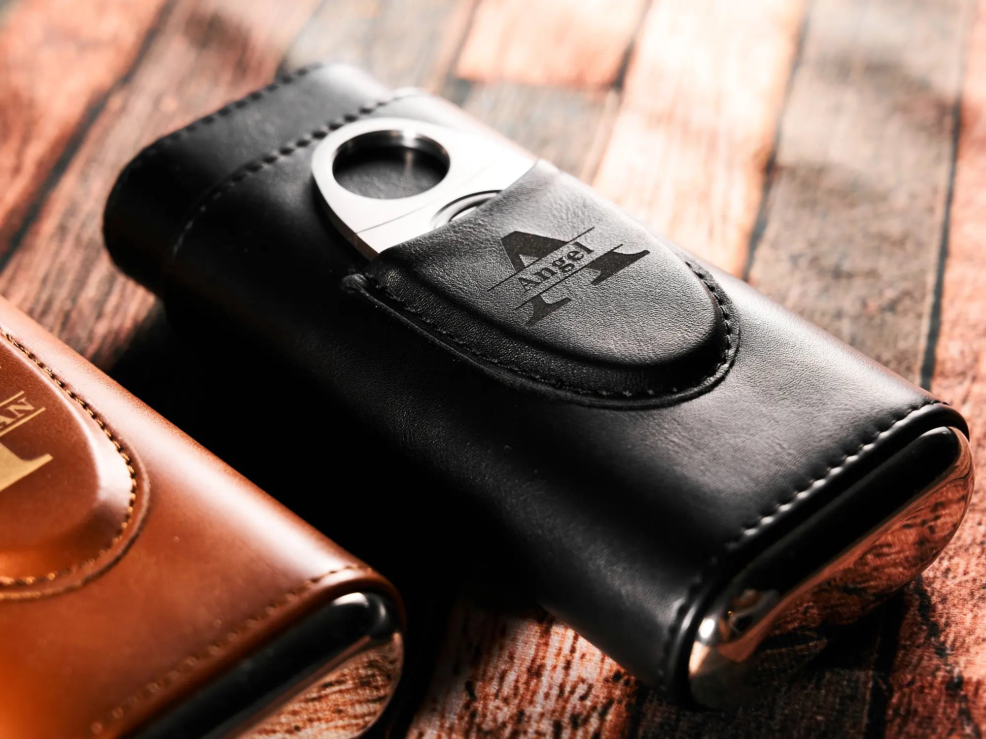 Black cigar case with cutter