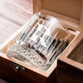 Load image into Gallery viewer, The wooden gift box is open and contains a flower shaped wine glass inside
